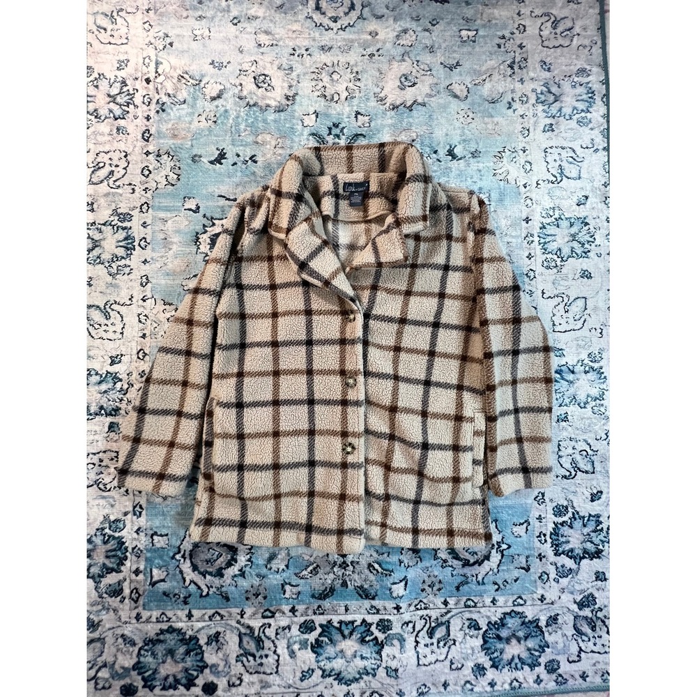 Lark + Grey Plush Sherpa Jacket in Cream and Brown Plaid